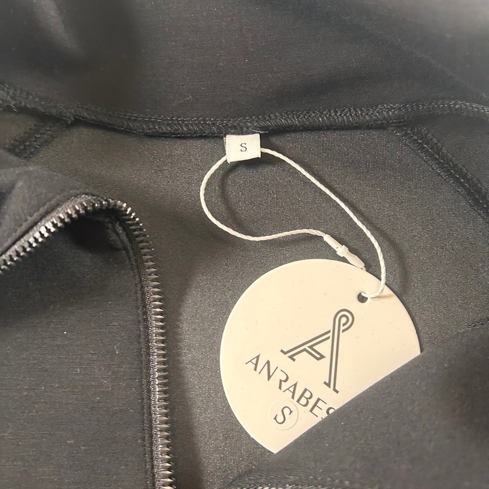 NWT Anrabess Womens Quarter Zip Sweatshirt Black Scuba Style Small Gorpcore - Picture 6 of 10